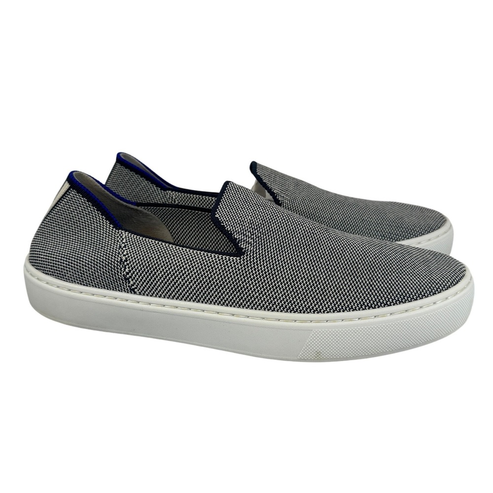 Rothy's The Knit Slip On Sneakers Women's Size 7.5 Black White Blue